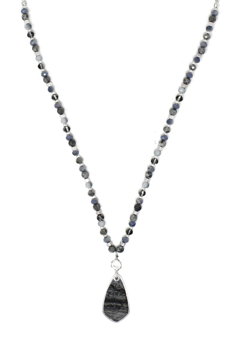 CRYSTAL NATURAL STONE BEAD PENDANT NECKLACE