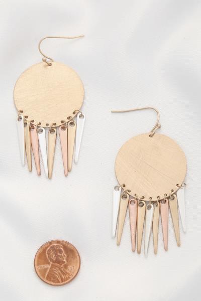 ROUND BRIUSHES METAL DANGLE EARRING