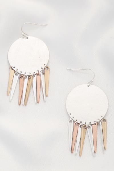 ROUND BRIUSHES METAL DANGLE EARRING