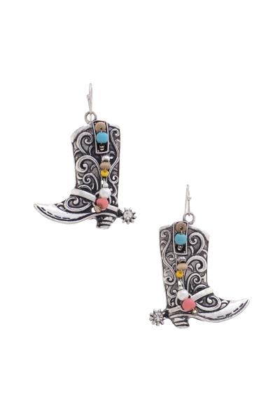 RUSTIC WESTERN BOOT DANGLE EARRING