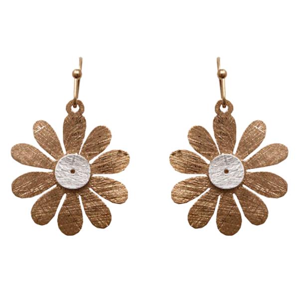 TWO TONE FLOWER DANGLE EARRING