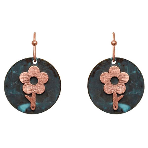 FLOWER METAL DISC DANGLE EARRING