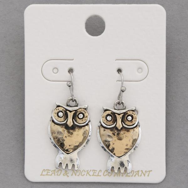 TWO TONE OWL DANGLE EARRING