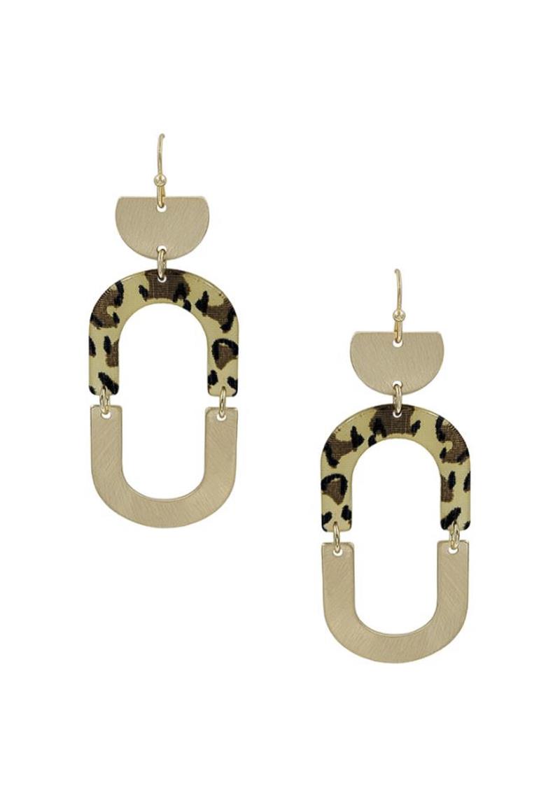 METAL LEOPARD MIX OVAL DANGLE EARRING