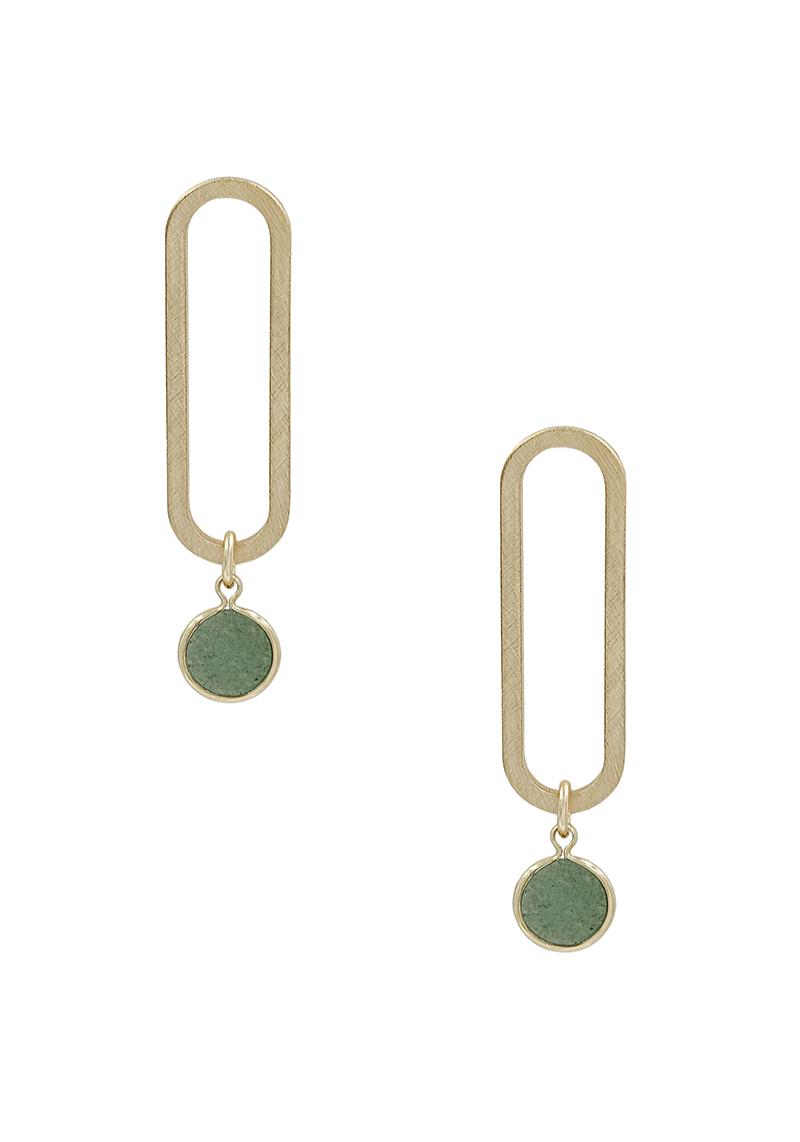 METAL OVAL ROUND DANGLE EARRING
