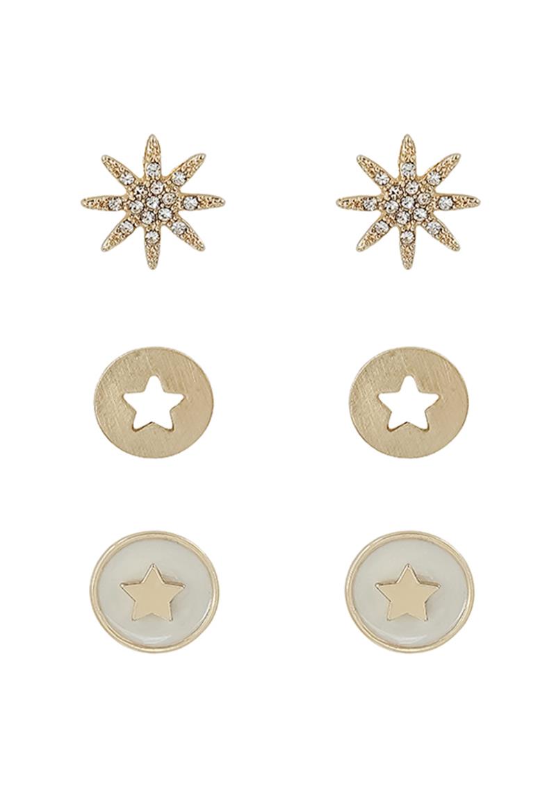 METAL STAR STUD EARRING 3 PAIR SET