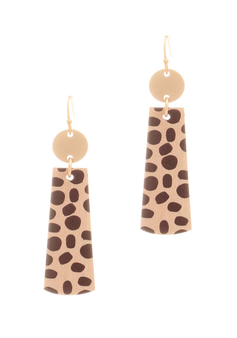 ANIMAL PRINT RECTANGLE DANGLE METAL HOOK EARRING