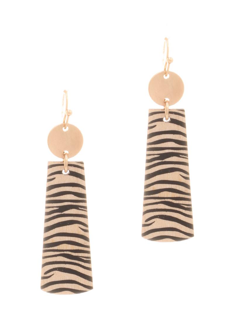 ANIMAL PRINT RECTANGLE DANGLE METAL HOOK EARRING