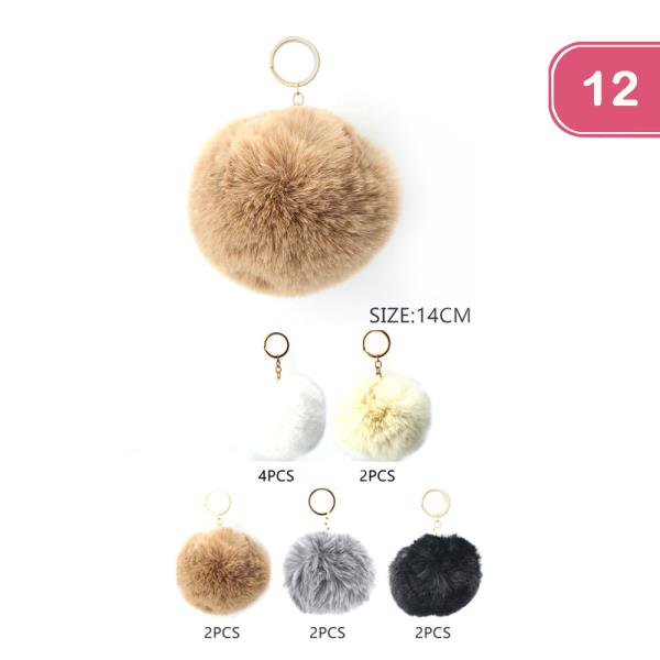 COLORED SOFT POM POM KEY CHAIN (12 UNITS)