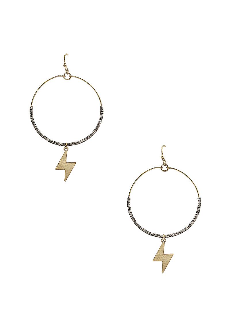 METAL HOOP BEAD LIGHTNING EARRING