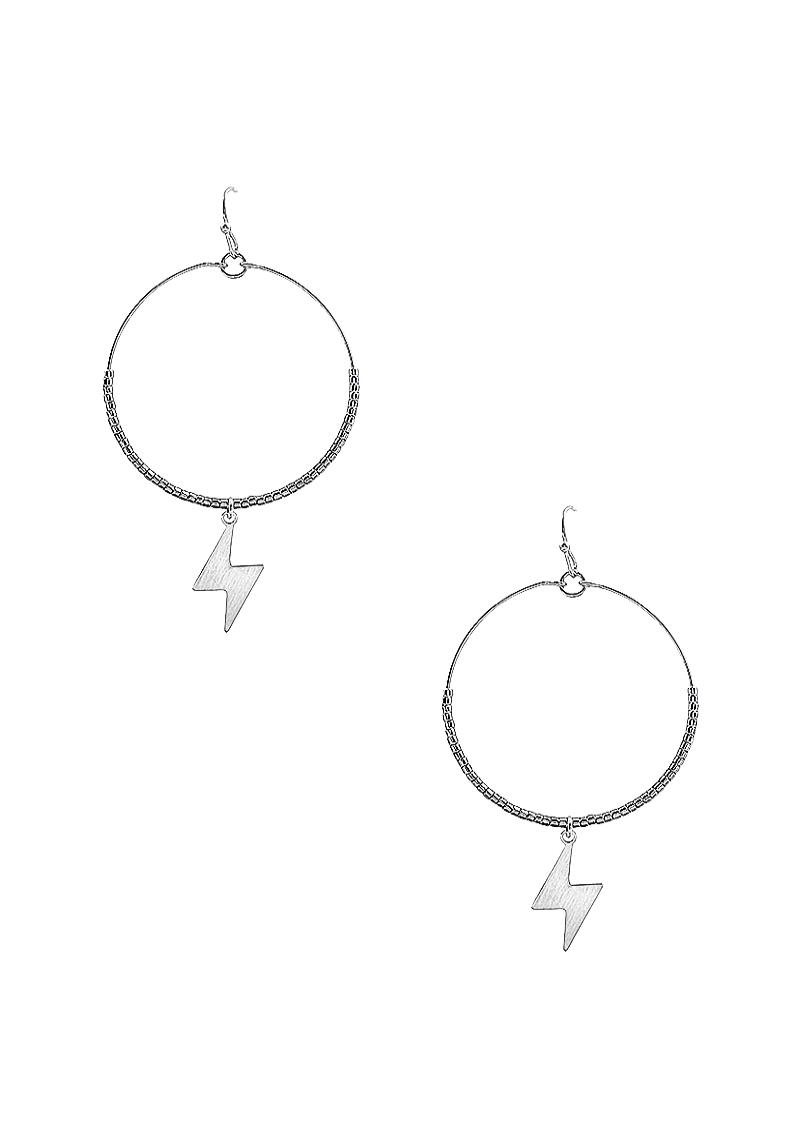 METAL HOOP BEAD LIGHTNING EARRING