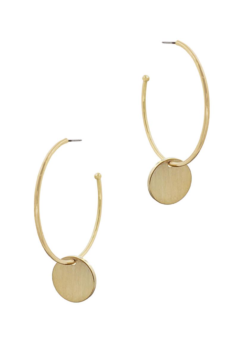 FASHION OPEN HOOP AND BUTTON EARRING