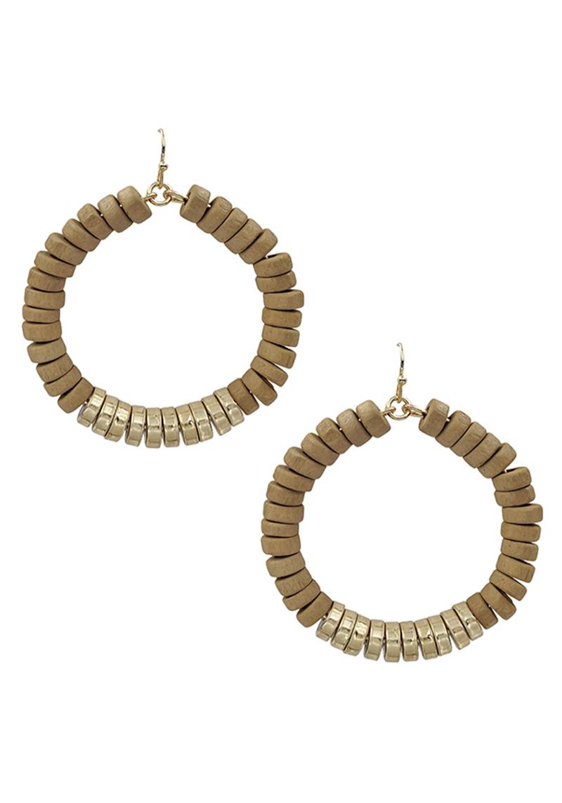 WOOD BEAD ROUND DANGLE EARRING