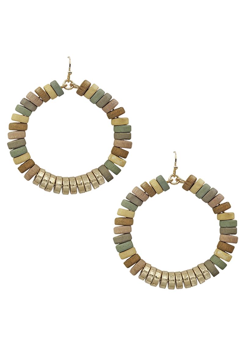 WOOD BEAD ROUND DANGLE EARRING