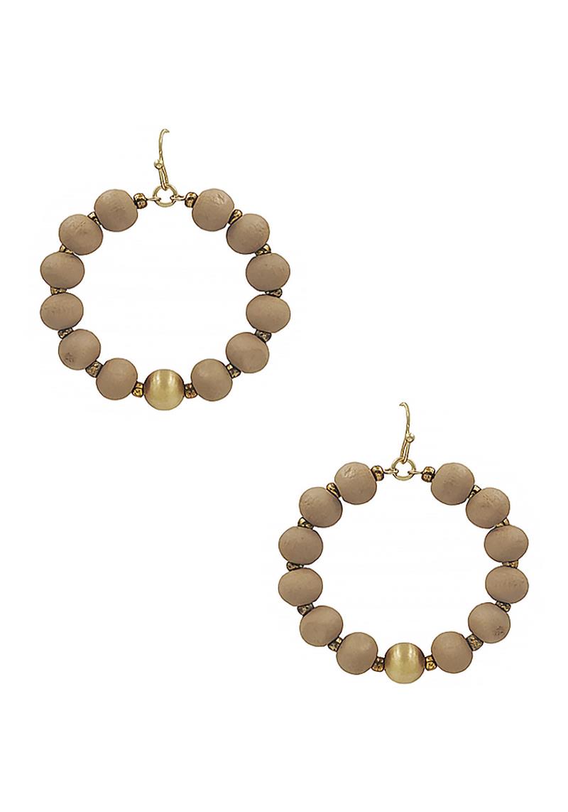 WOOD BALL ROUND EARRING