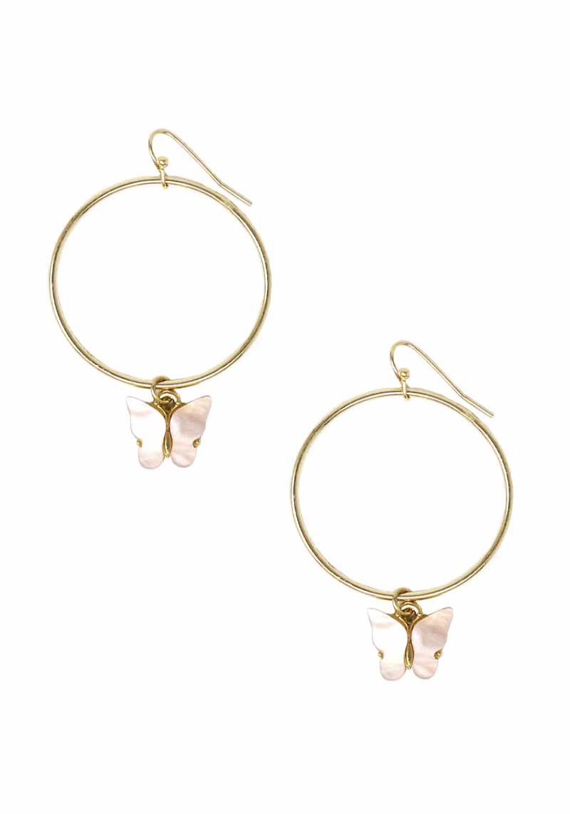 RESIN BUTTERFLY ROUND DANGLE EARRING