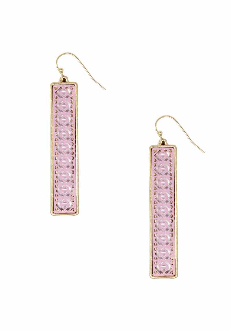 TEXTURED PATTERN RECTANGLE DANGLE EARRING