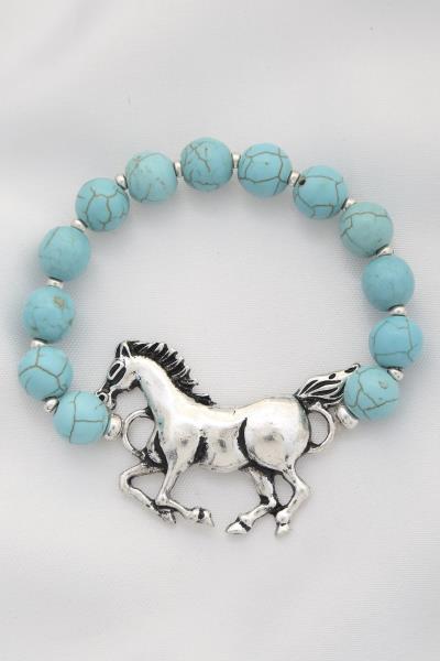 RODEO WESTERN HORSE SEMI PRECIOUS STONE BEADED BRACELET
