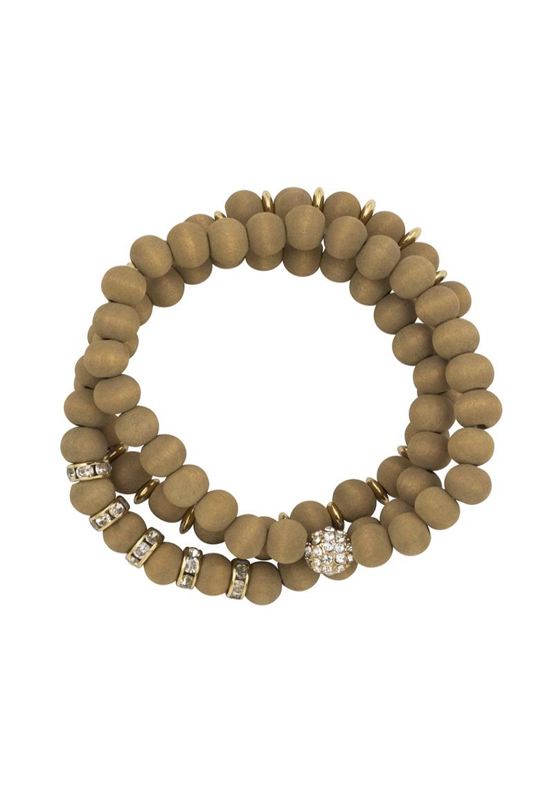 WOOD BALL BEAD STRETCH BRACELET SET