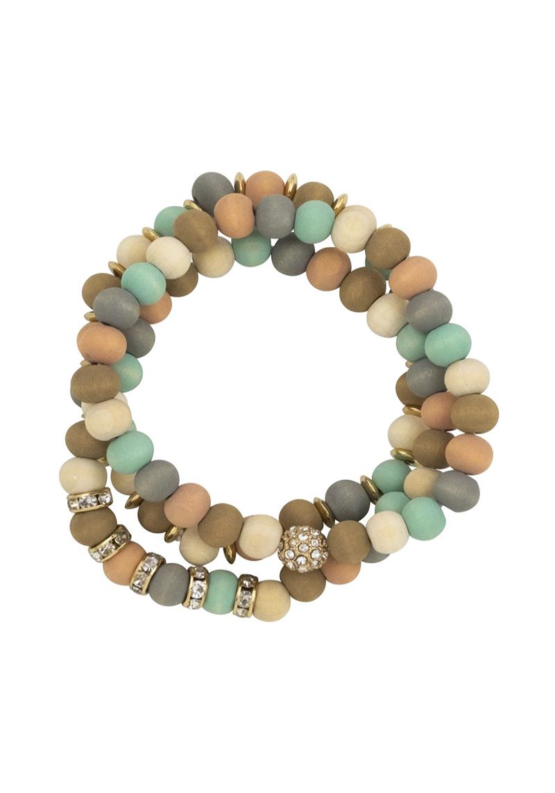 WOOD BALL BEAD STRETCH BRACELET SET