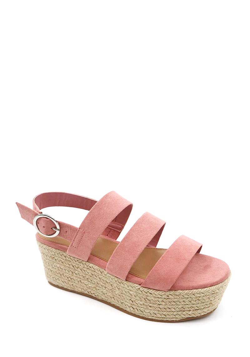 CHIC TRIPLE BUCKLE STRAW PLATFORM SANDALS