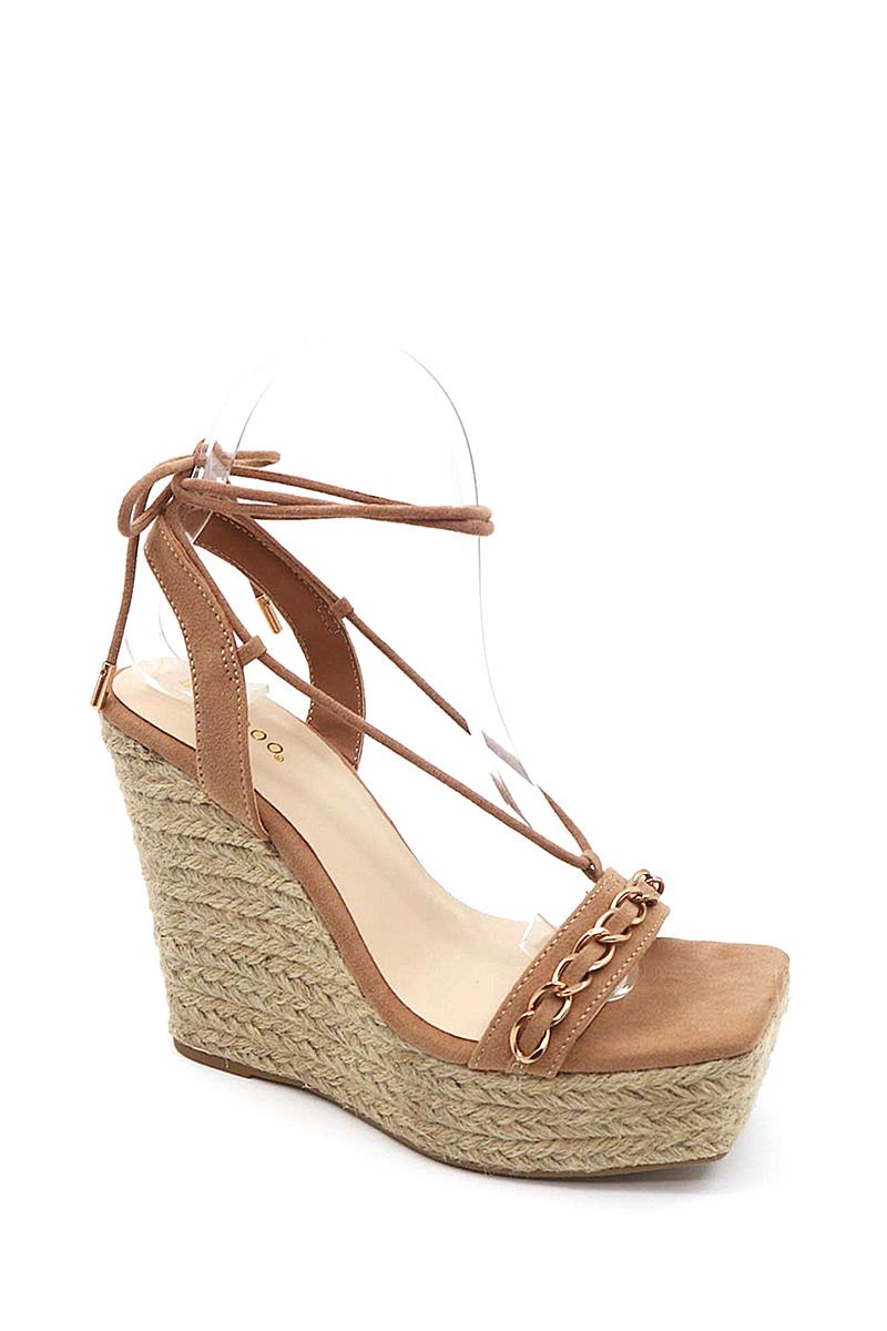 HIGH WEDGE STRAW STRING CHAIN DESIGN HEEL