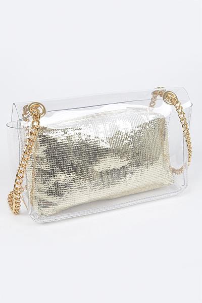 2IN1 CLEAR PVC CLUTCH WITH SHINY POUCH