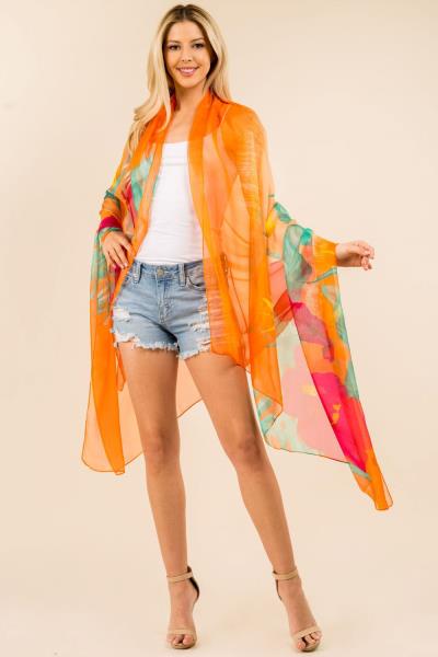 FASHION MESH FLOWER PRINT PAREO SKIRT WRAP