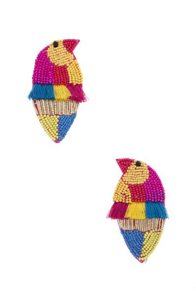 SEED BEAD BIRD TASSEL DROP EARRING