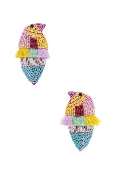 SEED BEAD BIRD TASSEL DROP EARRING
