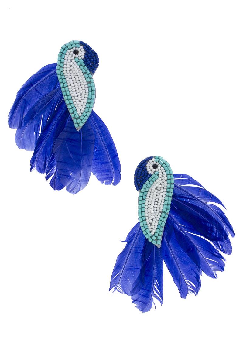 SEED BEAD BIRD FEATHER POST EARRING