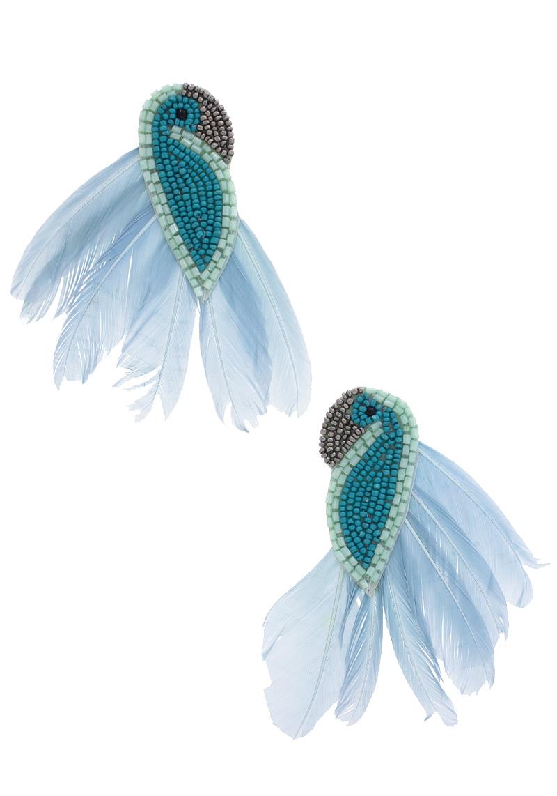 SEED BEAD BIRD FEATHER POST EARRING