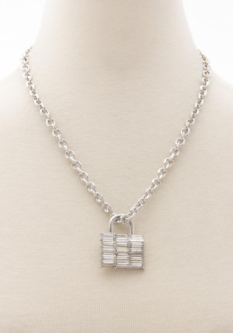 RHINESTONE LOCK PENDANT NECKLACE