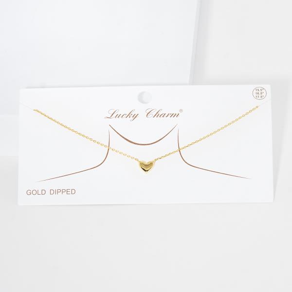 GOLD DIPPED DAINTY PUFFY HEART CHARM GOLD DIPPED NECKLACE