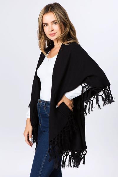 STYLISH TASSEL ACCENT PONCHO RUANA KIMONO
