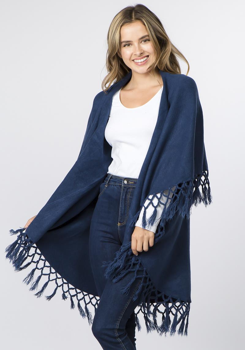 STYLISH TASSEL ACCENT PONCHO RUANA KIMONO