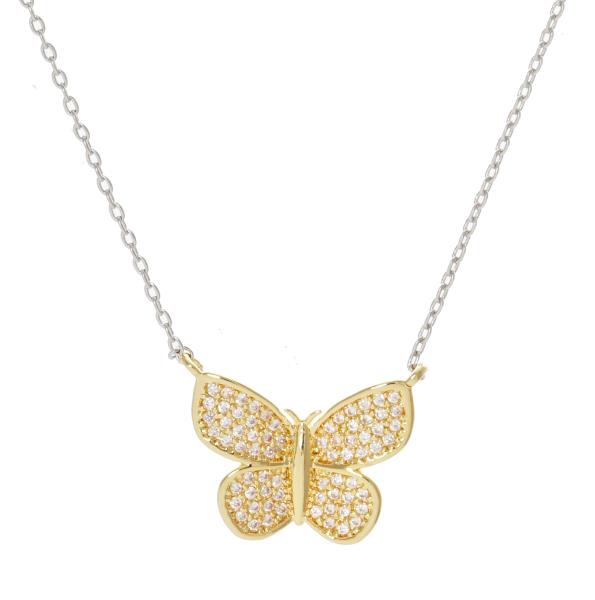 RHINESTONE BUTTERFLY PENDANT NECKLACE