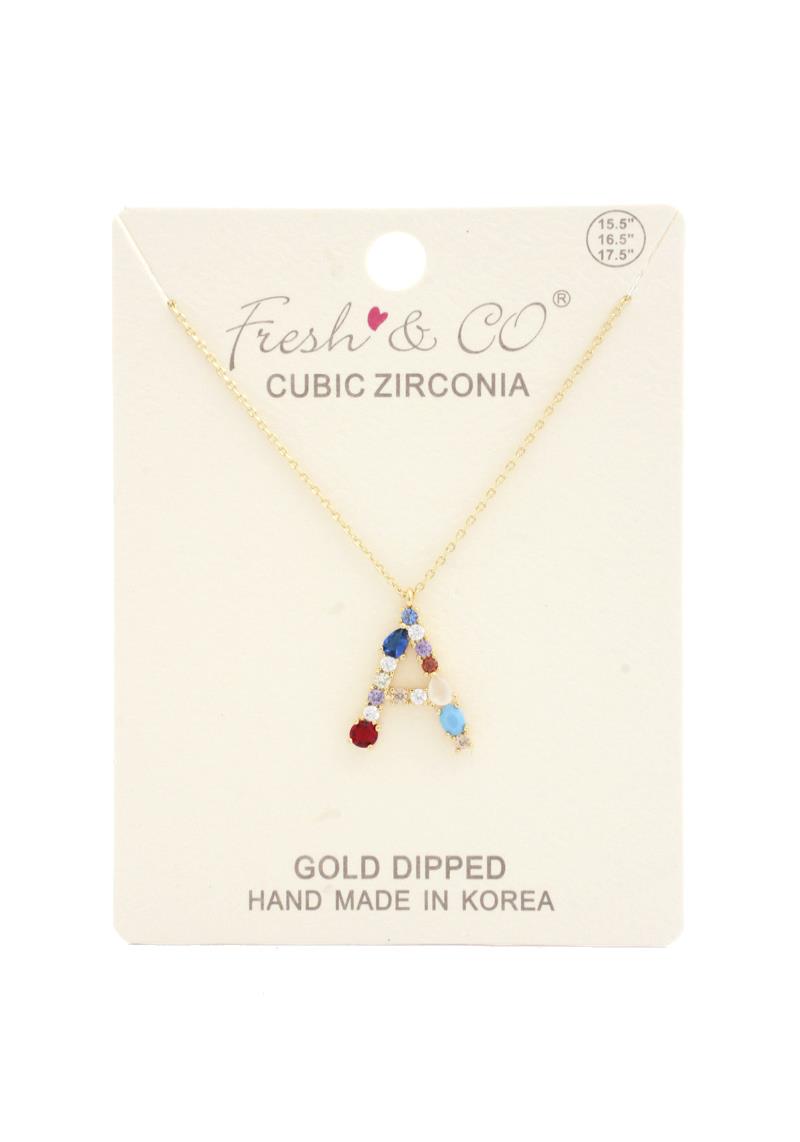 RHINESTONE INITIAL PENDANT NECKLACE