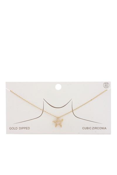 GOLD DIPPED RHINESTONE STARFISH CHARM NECKLACE