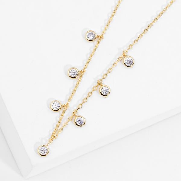 RHINESTONE DANGLE GOLD DIPPED NECKLACE
