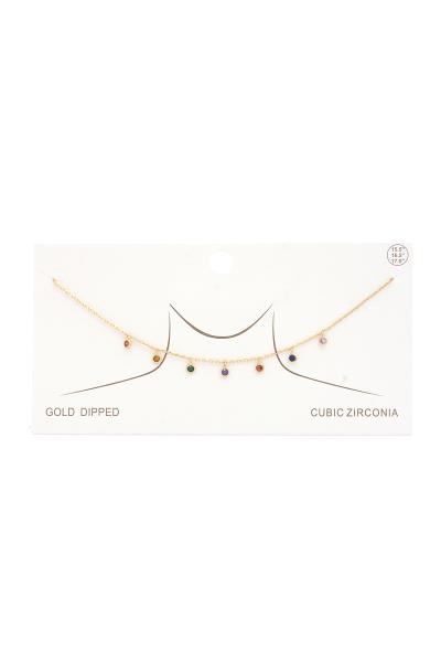 RHINESTONE DANGLE GOLD DIPPED NECKLACE