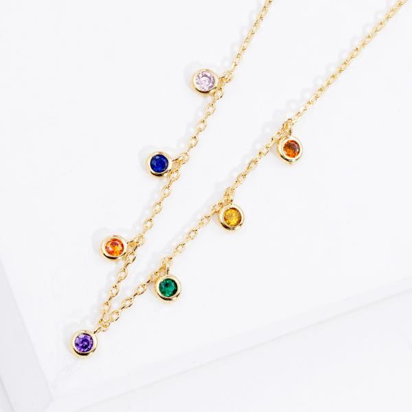 RHINESTONE DANGLE GOLD DIPPED NECKLACE