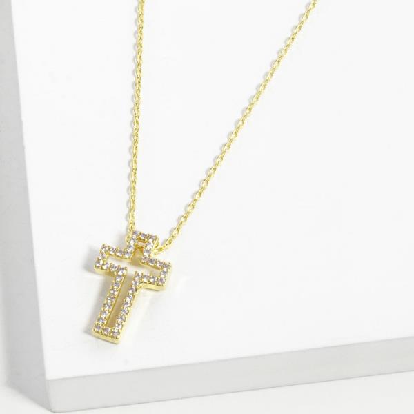 GOLD DIPPED CZ CROSS PENDANT NECKLACE