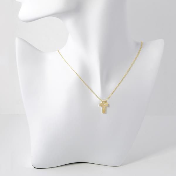 GOLD DIPPED CZ CROSS PENDANT NECKLACE