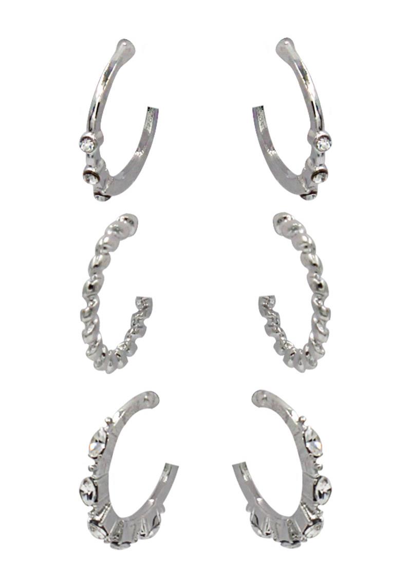 CRYSTAL TWIST CUT ROUND EARRING 3 PC SET