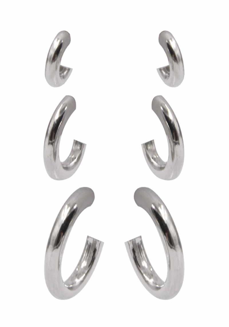 METAL HOOP EARRING 3 PAIR SET