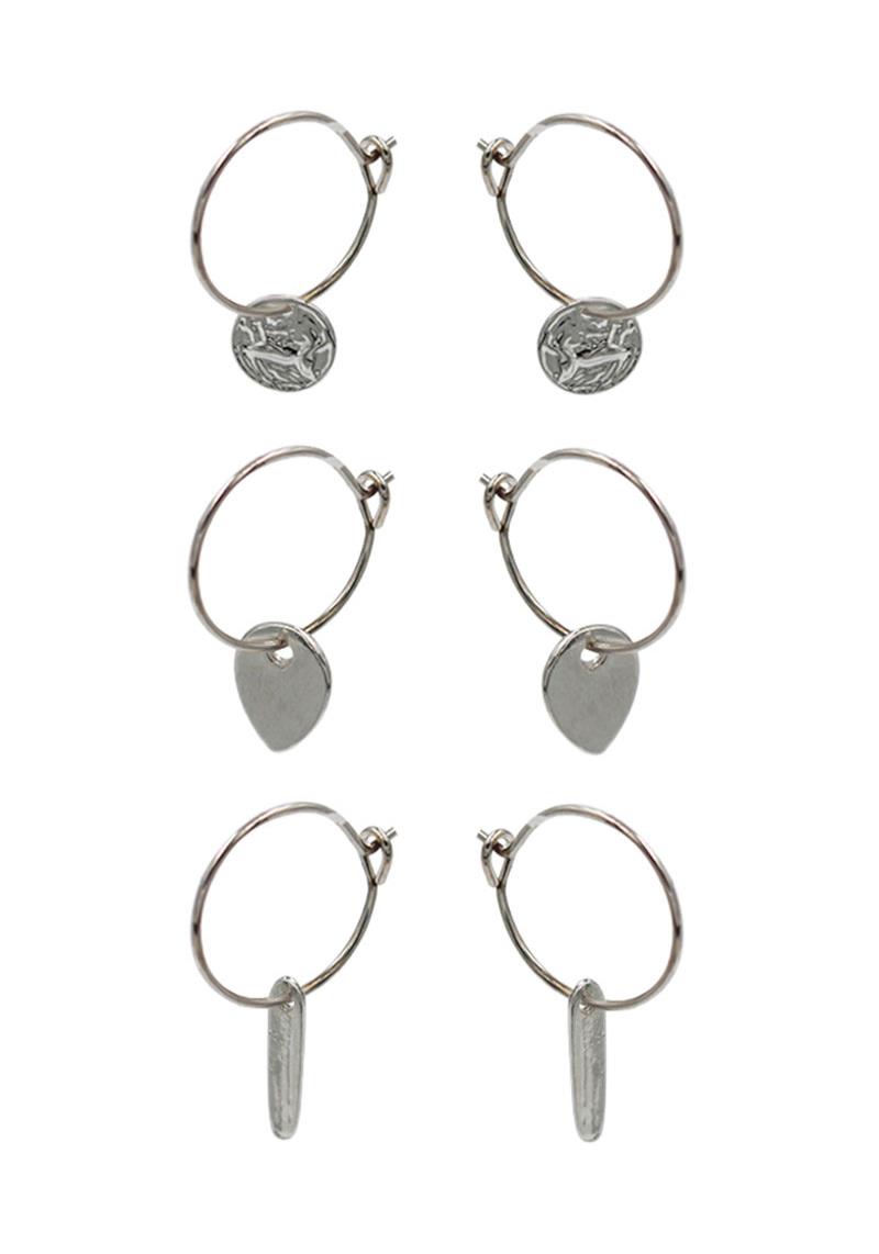 ROUND GEOMETRIC SHAPE DANGLE EARRING 3 PC SET