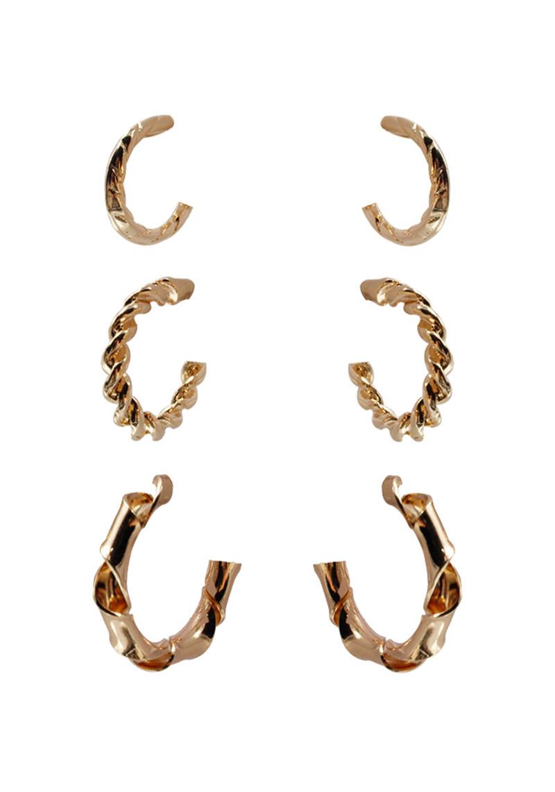 MOLTED TWIST CUT OPEN ROUND EARRING 3 PC SET
