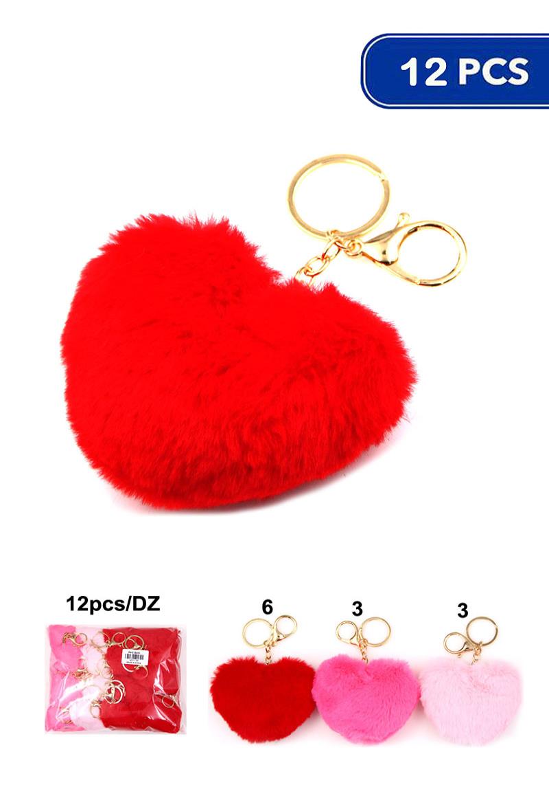 FASHION HEART POM POM KEYCHAIN 12 PC
