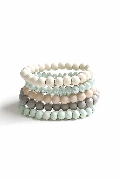 FASHION WOOD GLASS BEAD STRETCH 5 PC SET